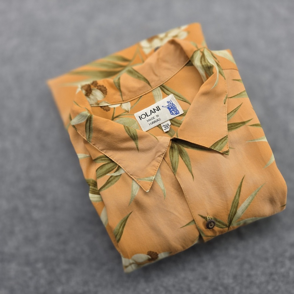 Iolani Mens  3XL Tropical Floral Short Sleeve Hawaiian Shirt Orange Floral USA